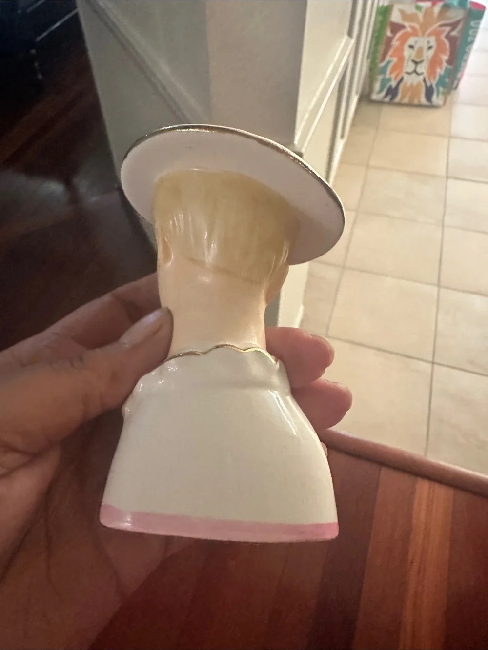 Vintage Ceramic Lady Head Vase - Pink Accents bud vase